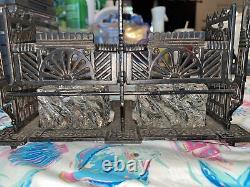 Antique Victorian Eastlake Double Inkwell Original with Glass Bottles Cast Iron