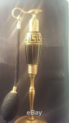 Antique Volupte Perfume Atomizer Bottle Black withGold Greek Key DeVilbiss Related