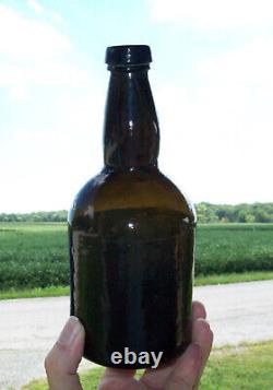 Antique Vtg Early 19th C 1820s Pontilled Black Glass Ale or Beer Bottle 7.5 In
