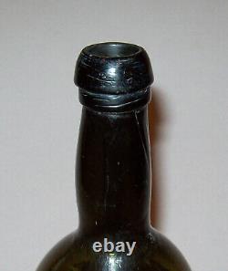 Antique Vtg Early 19th C 1820s Pontilled Black Glass Beer or Wine Bottle 9.25 In