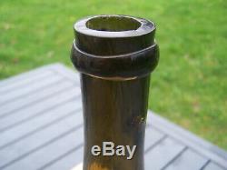 Antique black glass burgundy wine bottle seal LITRE early 19th 95cl! Sand pontil