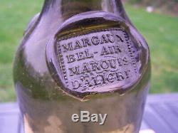 Antique black glass wine bottle double ribbon seal Margaux Marquis Aligre