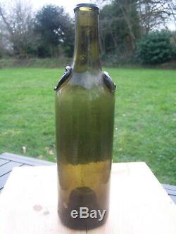 Antique black glass wine bottle double ribbon seal Margaux Marquis Aligre