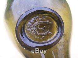 Antique black glass wine bottle upside down seal'CB' monogram Cheval Blanc