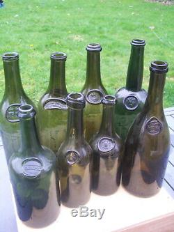 Antique black glass wine bottle upside down seal'CB' monogram Cheval Blanc
