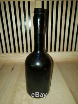 Antique circa 1820s Freeblown Pontil Black Glass Long Neck Bottle