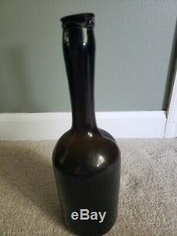 Antique circa 1820s Freeblown Pontil Black Glass Long Neck Bottle