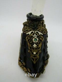 Antique czechoslovakia / czech jeweled black glass perfume, Leda & Swan