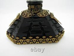 Antique czechoslovakia / czech jeweled black glass perfume, Leda & Swan
