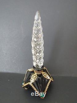 Antique czechoslovakia / czech jeweled black glass perfume bottle