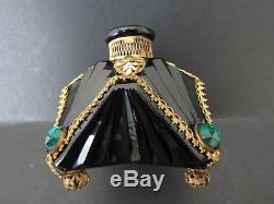 Antique czechoslovakia / czech jeweled black glass perfume bottle