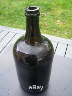Antique french squat cylindrical bottle early 1800 black glass blowpipe pontil