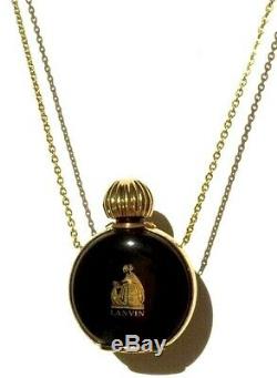 Arpege Lanvin Black Glass Miniature Perfume Bottle Pendant Long Chain