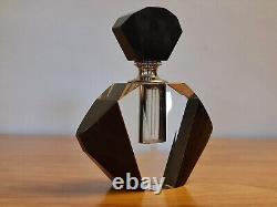 Art Deco Black & Clear Glass Perfume Bottle and Stopper #2