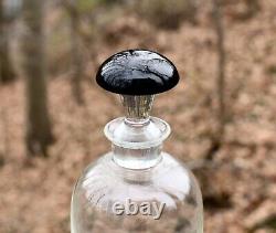 Art Deco Bohemian Black and Clear Glass Decanter Whiskey Bottle