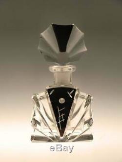 Art Deco Cut Glass Perfume Bottle by Karel Palda Haida Black Clear Bohemian