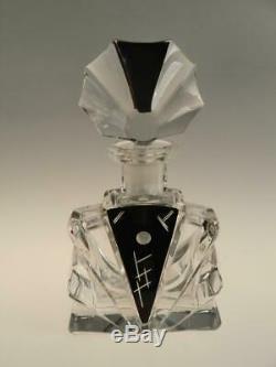 Art Deco Cut Glass Perfume Bottle by Karel Palda Haida Black Clear Bohemian