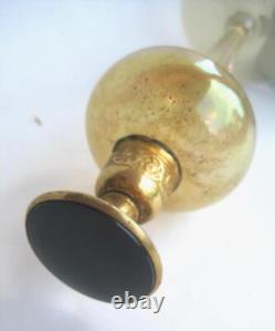 Art Deco DeVilbiss Perfume Bottle Gold Glass Black Enamel Top 5.5 inches Tall
