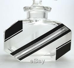 Art Deco Glass Exceptional black enamel and cut Scent Bottle Karl Palda C. 1930