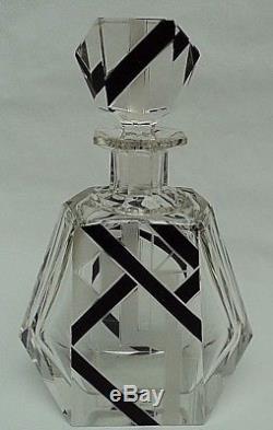 Art Deco Karl Palda Black Geometric Glass Wiskey Decanter Bottle