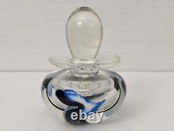 Art Glass Perfume Bottle Jerry Heer Lotton Studios Signed 1993 Blue & Black