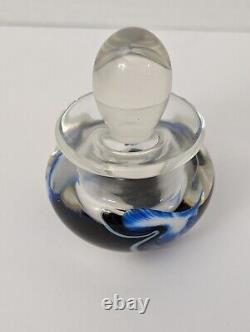 Art Glass Perfume Bottle Jerry Heer Lotton Studios Signed 1993 Blue & Black