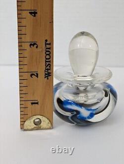 Art Glass Perfume Bottle Jerry Heer Lotton Studios Signed 1993 Blue & Black