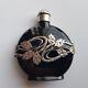 Art Nouveau Style Black Glass Perfume Bottle Silver Decoration 8cm European Vtg