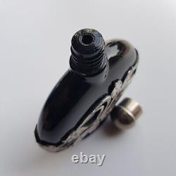 Art Nouveau style black glass perfume bottle silver decoration 8cm European VTG