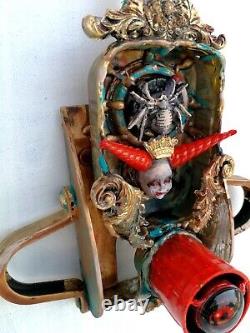 Art assemblage modern original sculpture mixed media collage animal doll spider
