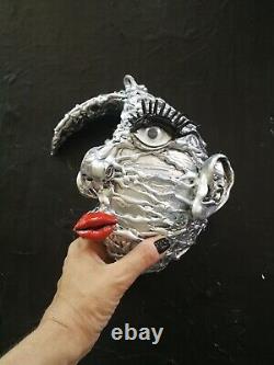 Art assemblage original sculpture mixed media collage surrealism eye silver moon