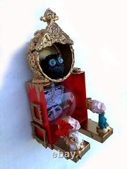 Art assemblage original sculpture mixed media surrealist collage queen owl doll