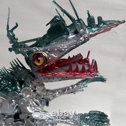 Assemblage art original sculpture mixed media collage animal dinosaur dragon eco