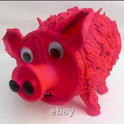 Assemblage art original sculpture mixed media collage animal pig pink ironic lid