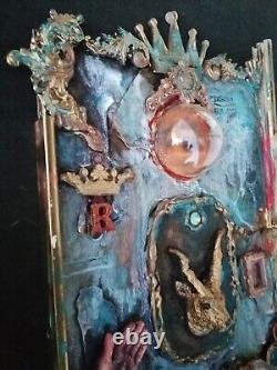 Assemblage art original sculpture mixed media collage painting capricorn punk by