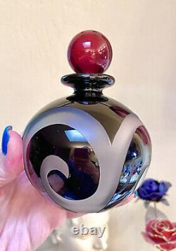 BEAUTIFUL Correia Ltd. Ed. #7/500 Etched Red & Black Art Glass Perfume Bottle