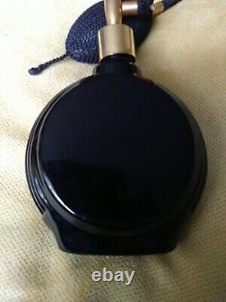 BEAUTIFUL VINTAGE BLACK GLASS and FLORAL PERFUME BOTTLE withATOMIZER