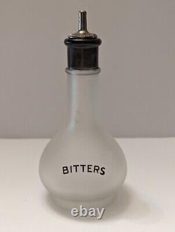 BITTERS Old Frosted Glass Bottle Decanter Black Detail Bar Pub Tavern Liquor Ad