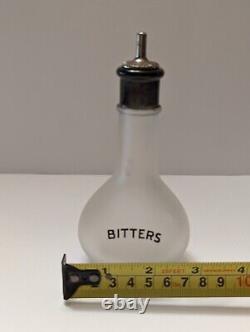 BITTERS Old Frosted Glass Bottle Decanter Black Detail Bar Pub Tavern Liquor Ad
