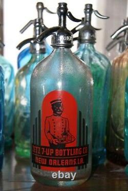 BLACK AMERICANA 7up NEW ORLEANS waiter 1920's soda water glass bottle siphon
