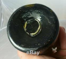 BLACK GLASS PORTER BOTTLE-Free Blown-Long Neck-Round Pontil-String Lip-1800-1820