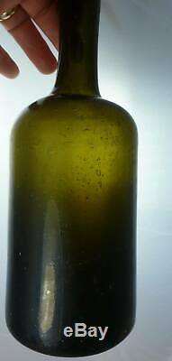BLACK GLASS PORTER BOTTLE-Free Blown-Long Neck-Round Pontil-String Lip-1800-1820