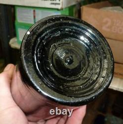 BLACK GLASS WHISKEY BOTTLE-Very Odd Lip-Ring Bottom-1860s