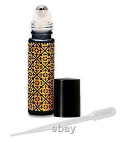 BLACK Glass with GOLD OVERLAY Aromatherapy 10ml Metal Ball Roll-On Bottles 1/3Oz