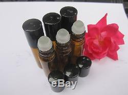 BULK 300 AMBER 10 ml Glass Roll-on Bottles withGlass rollers and black caps