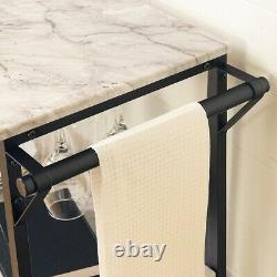Bar Cart Bottle Storage and Wine Glass Rack-Faux Marble and Black