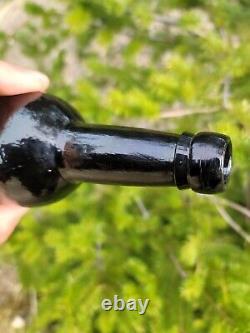Beautiful 1820's Black Glass Rum Bottle? Old Thick 3 Pc Mold Liquor Bottle