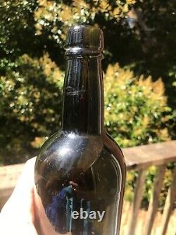 Beautiful Antique Dark Black/Green Blown Bottle