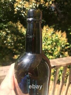 Beautiful Antique Dark Black/Green Blown Bottle