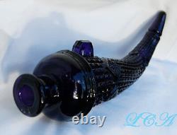 Beautiful BLACK AMETHYST color FANCY glass AUTO VASE Powder Horn CANDY container